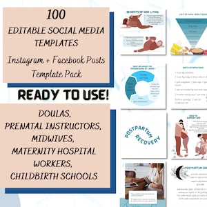 Doula Instagram Facebook 100 Posts Template Pack | Birth educator | Midwive Posts | Birth Worker | Doulas Social Media Content