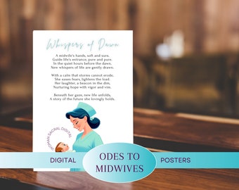 Personalized Midwife Appreciation Digital Posters – 3 Poems & Illustrations "Odes to Midwives - Prints