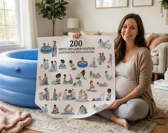 200 Birth and Labor Position Illustrations with 10 Posters | PNG + PDF + Canva Templates