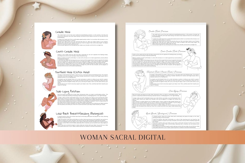 Breastfeeding Positions Illustration & Breastfeeding Handout Postpartum Doula Handouts Lactation Consultant IBCLC image 4