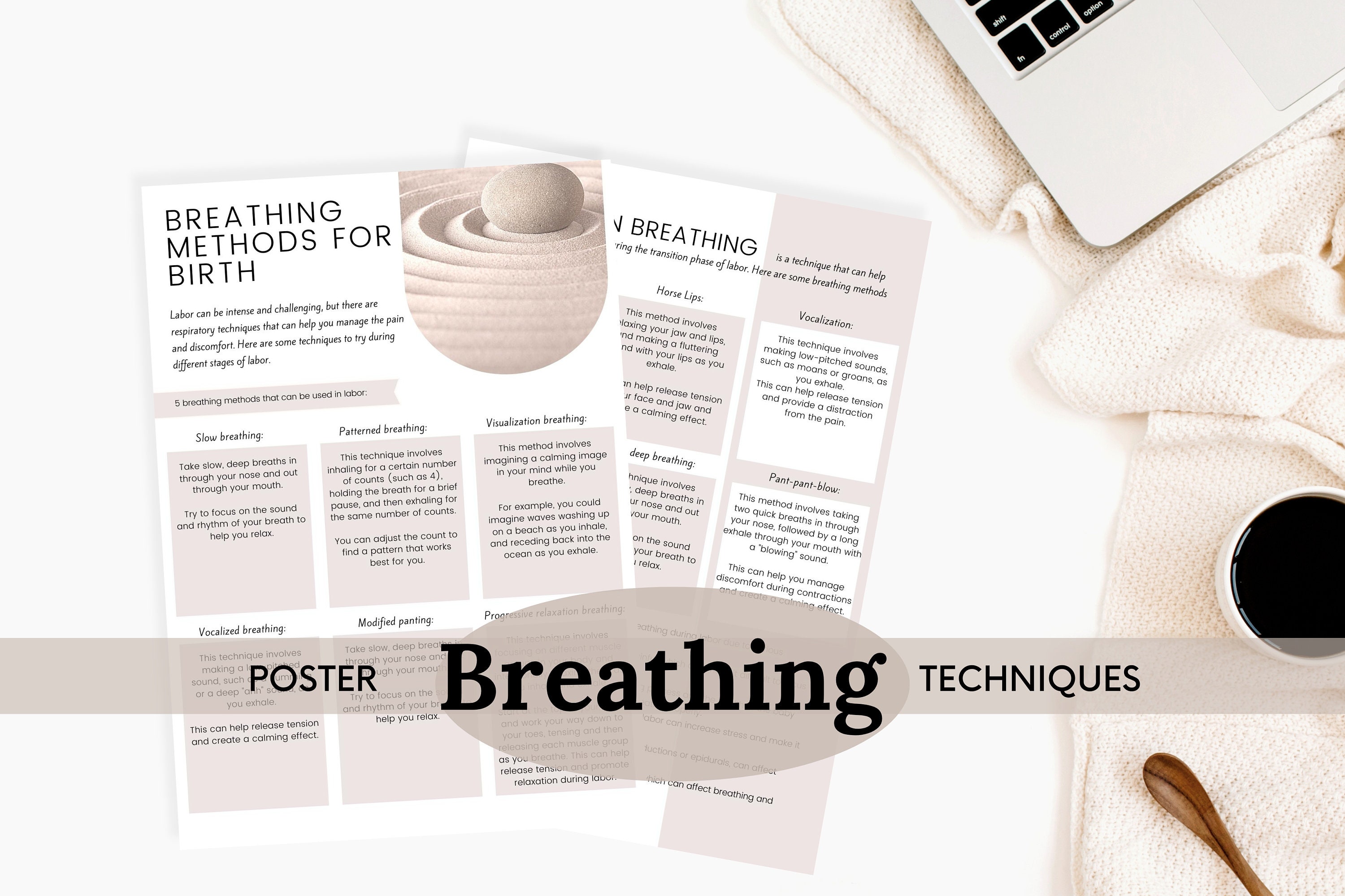 Breathing Techniques for Labor and Birth Poster for Doulas, Birth