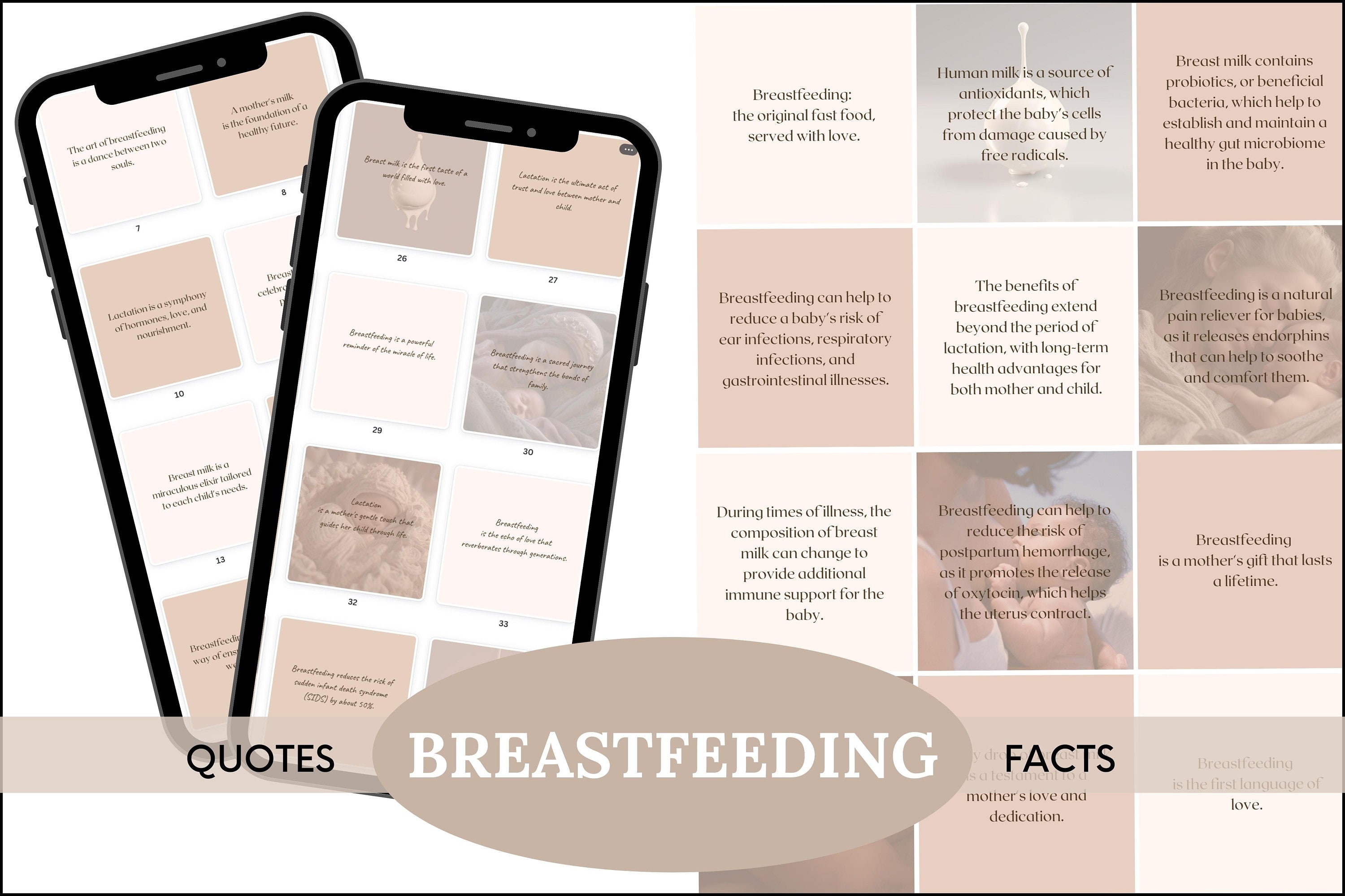 Breastfeeding quotes and facts 100 posts, Instagram editable templates for Lactation consultants, Doulas, Birth Workers, Midwives