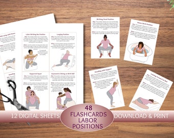 Cartes flash sur les positions de travail et d'accouchement, cartes numériques avec positions de naissance d'un enfant