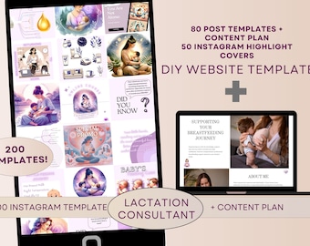 Lactation Consultant Marketing Kit: 80 Instagram Post & 100 Story Templates, 50 Highlight Covers and Canva Website Template for IBCLCs