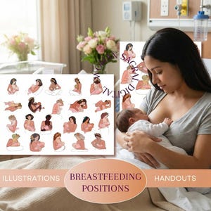 Breastfeeding Positions Illustration & Breastfeeding Handout | Postpartum Doula Handouts | Lactation Consultant | IBCLC