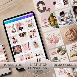 48 Editable Lactation Consultant Instagram Posts and content plan + 50 Instagram stories Quizze | Ready to Post templates | Canva