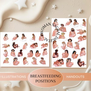 Breastfeeding Positions Illustration & Breastfeeding Handout Postpartum Doula Handouts Lactation Consultant IBCLC image 1