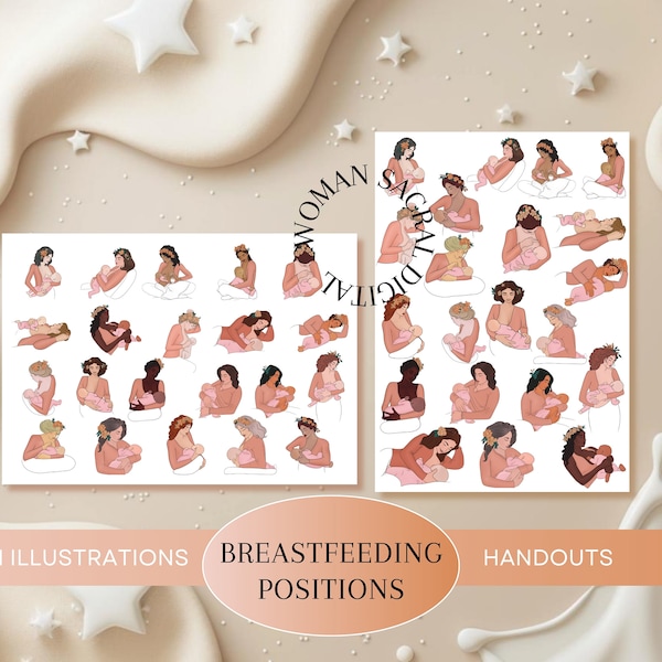 Breastfeeding Positions Illustration & Breastfeeding Handout | Postpartum Doula Handouts | Lactation Consultant | IBCLC