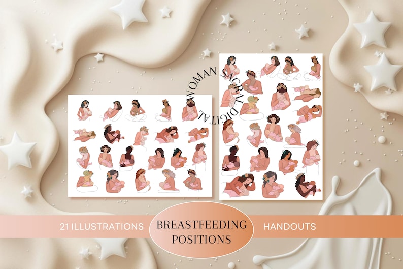 Breastfeeding Positions Illustration & Breastfeeding Handout Postpartum Doula Handouts Lactation Consultant IBCLC image 1