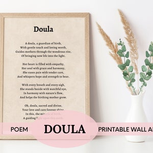 Hermoso póster con poema de doula: Celebra el poder del parto. ¡Regalo editable para doulas! Descarga digital.