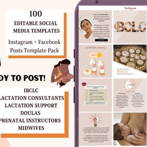 Stillzeit-Berater 100 Instagram Facebook Templates + Contentplan. Beiträge über das Stillen für Doula, Geburtshelferin, Hebamme, IBBLC
