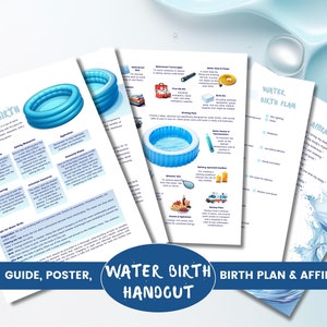 Ultimate Water Birth Digital Handout Kit Guía completa, póster, plan de parto y afirmaciones para doula, partera, partera y embarazada