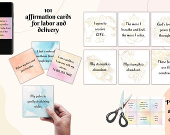 Birth Affirmation Cards. 101 printable labor and delivery affirmations. Digital positive hypnobirthing cards. Baby shower gift, birth gift.