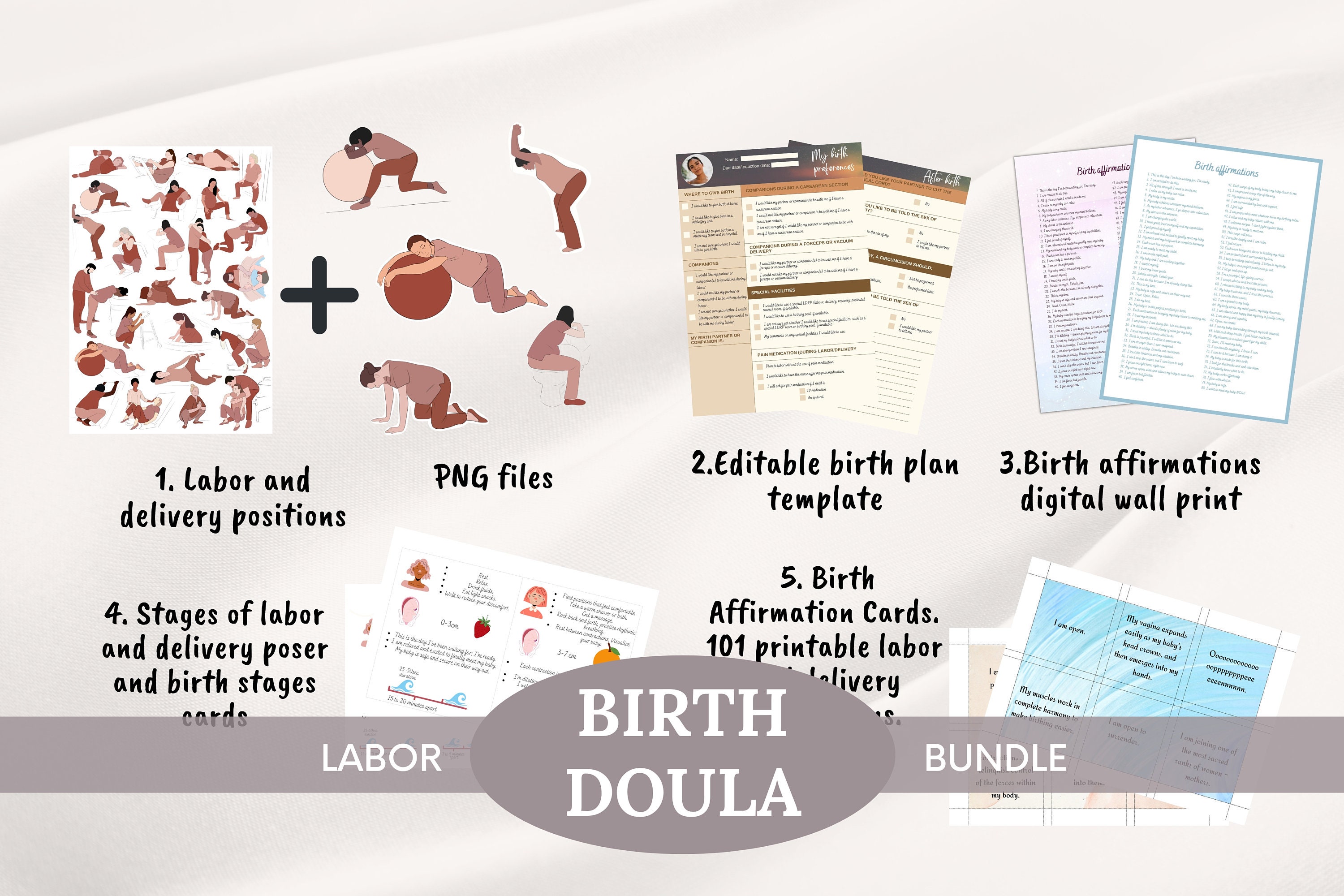 Doula Bundle: Birth Plan, Labor and Delivery Positions, Stages of Labor and  Delivery, Birth Affirmations, 101 Labor Affirmations Cards. - Etsy Canada
