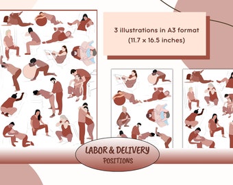 Labor and delivery positions | Childbirth Education | Birth Positions | Maternity Prints  | Labor Positions Poster | Hypnobirthing classes