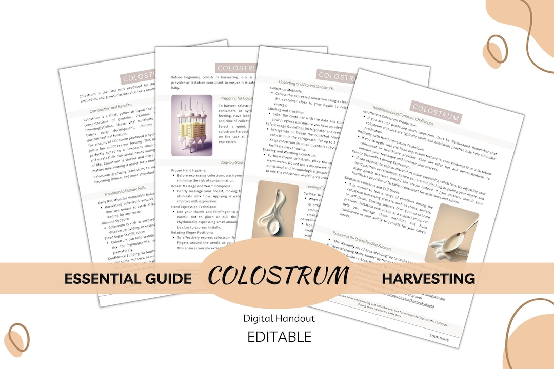 The Essential Guide to Colostrum Harvesting Editable Digital and Printable Handout for Mothers