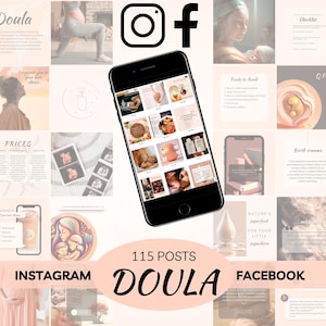 Doulas Instagram, Facebook 115 posts with Content Plan! Birth educator | Birth Worker| Canva Templates