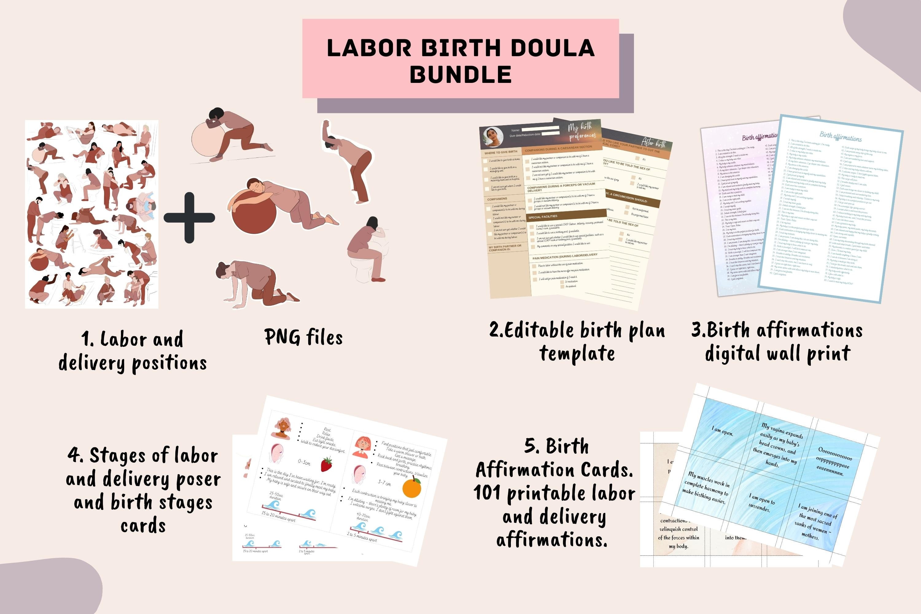 Doula Bundle: Birth Plan, Labor and Delivery Positions, Stages of Labor and  Delivery, Birth Affirmations, 101 Labor Affirmations Cards. - Etsy Canada