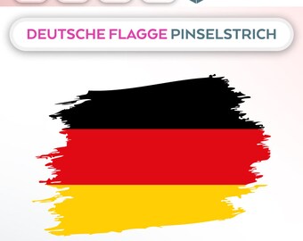May include: A black, red, and yellow German flag painted with a brushstroke effect. The flag is on a white background. The text "DEUTSCHE FLAGGE PINSELSTRICH" is above the flag.