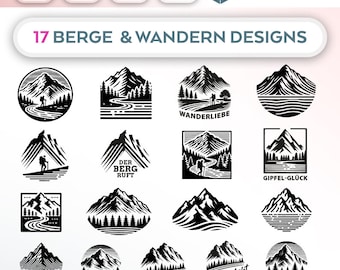 Bundle Plotterdatei Berge SVG PNG Deutsche Schneidedatei Clipart für T-Shirt Berge & Wandern selbst drucken Silhouette Plotter svg’s