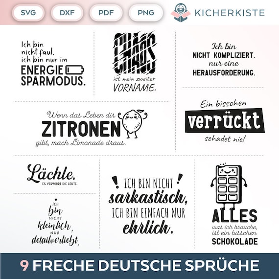 Bundle Plotterdatei Deutsche Sprüche SVG PNG Tasche Zitate Schneidedatei Clipart Sprüche selbst drucken Silhouette Plotter svg’s saying