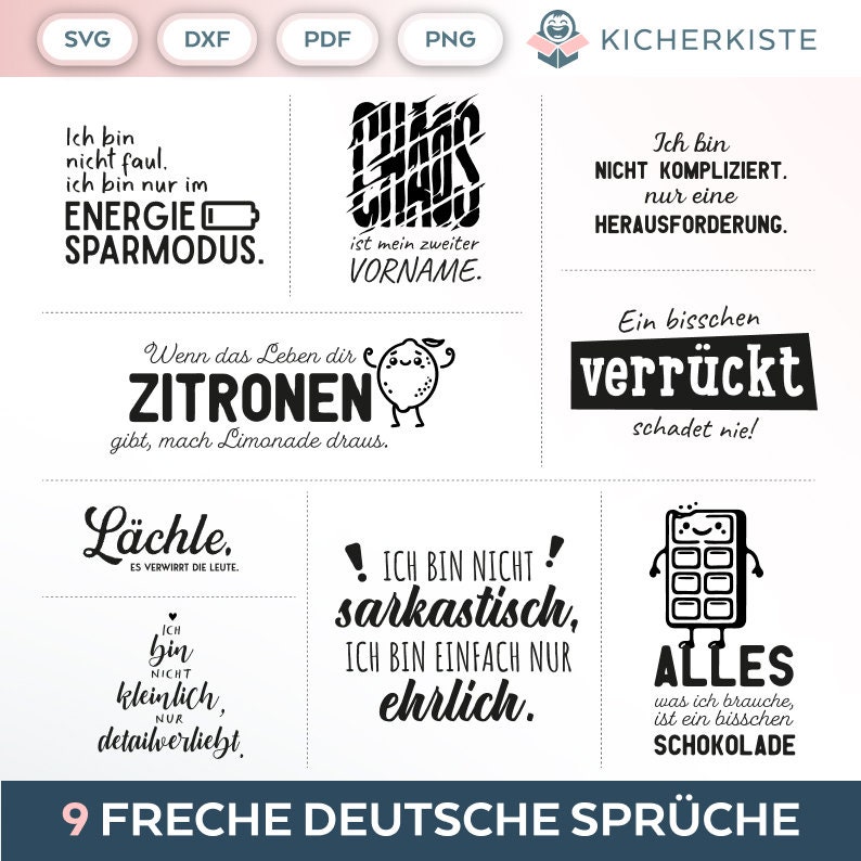 Bundle Plotterdatei Deutsche Sprüche SVG PNG Tasche Zitate Schneidedatei Clipart Sprüche selbst drucken Silhouette Plotter svg’s saying image 1
