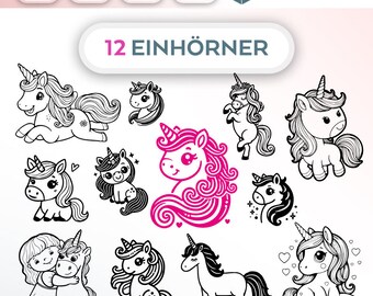 Bundle Plotterdatei Einhörner SVG PNG Deutsche Schneidedatei Clipart Einhorn selbst drucken Silhouette Plotter svg's Einhorn