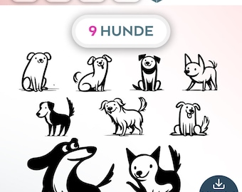 Bundle Plotterdatei Hunde SVG PNG Deutsche Schneidedatei Clipart für T-Shirt süße Tiere für Kinder selbst drucken Silhouette Plotter svg’s