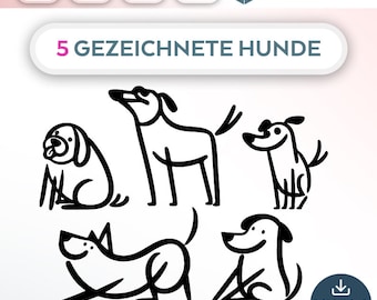 Bundle Plotterdatei Hunde SVG PNG Deutsche Schneidedatei Clipart für T-Shirt gezeichnete Hunde zum selbst drucken Silhouette Plotter svg’s