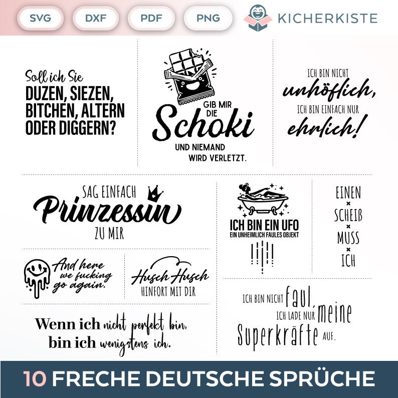 Deutsche Sprüche SVG PNG Shopping Zitate Bundle Plotterdatei witzige Sprüche svg selbst drucken Silhouette Plotter svg のドイツ語の格言 svg 画像 1