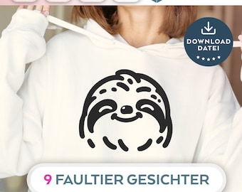 バンドル Plotterdatei Faultier SVG PNG Deutsche Schneidedatei Clipart ナマケモノの Faultier selbst Drucken シルエット プロッター SVG の süße tier