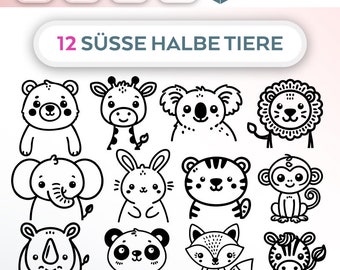 バンドル プロッター süße Tiere SVG PNG Deutsche Schneidedatei Clipart halbe Tiere selbst drucken Silhouette Plotter svg’s Tiere