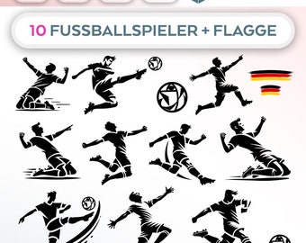 Bundle Plotterdatei Fußballspieler SVG PNG Deutsche Schneidedatei Clipart Fußballer selbst drucken Silhouette Plotter svg’s em