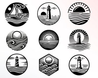 Plotterdatei Meer SVG PNG Deutsche Schneidedatei Clipart Leuchtturm Sonnenuntergang Meer selbst drucken Silhouette Plotter svg’s Ostsee