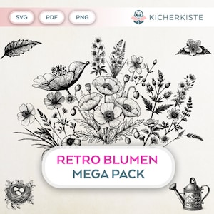 Bundle Plotterdatei Wildblumen SVG PNG Deutsche Schneidedatei Clipart Retro Blumen selbst drucken Silhouette Plotter Blumen svg’s Wildblumen