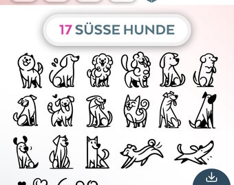 Bundle Plotterdatei Hunde SVG PNG Deutsche Schneidedatei Clipart für T-Shirt süße Tiere für Kinder selbst drucken Silhouette Plotter svg’s