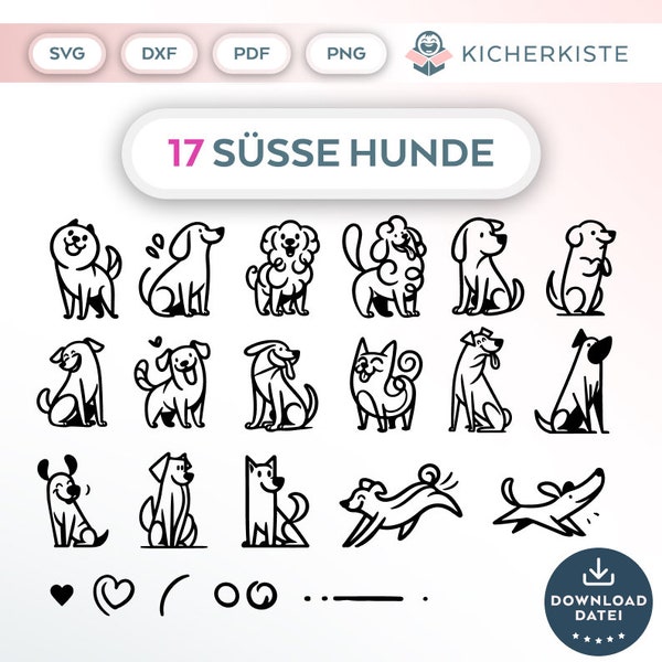 Bundle Plotterdatei Hunde SVG PNG Deutsche Schneidedatei Clipart für T-Shirt süße Tiere für Kinder selbst drucken Silhouette Plotter svg’s