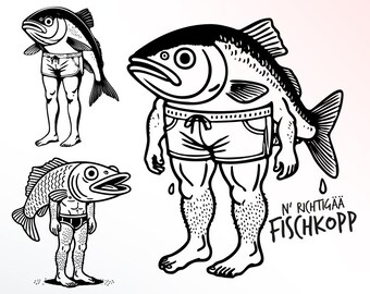 Fischkopp Plotterdatei Meer SVG PNG Deutsche Schneidedatei Clipart Fischkopf selbst drucken Silhouette Plotter svg’s maritim Norddeutsch