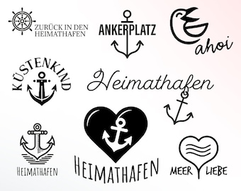 Heimathafen Plotterdatei Meer SVG PNG Deutsche Schneidedatei Clipart Ankerplatz Sommer selbst drucken Silhouette Plotter svg’s ahoi maritim
