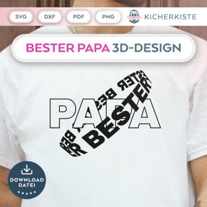 May include: A white t-shirt featuring a black design that reads "BESTER PAPA 3D-DESIGN". The design is a 3D effect of the words "BESTER" and "PAPA" intertwined.
