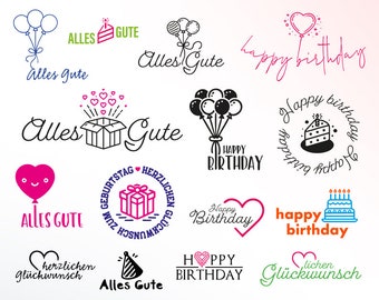 Bundle Plotterdatei Geburtstag SVG PNG Deutsche Schneidedatei Clipart für T-Shirt Geburtstag selbst drucken Silhouette Plotter svg’s