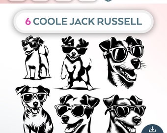 Bundle Plotterdatei Hunde SVG PNG Deutsche Schneidedatei Clipart 6 coole Jack Russell Hunde zum selbst drucken Silhouette Plotter dog svg’s