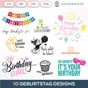 Bundle Plotterdatei Geburtstag SVG PNG Deutsche Schneidedatei Clipart für T-Shirt Geburtstag selbst drucken Silhouette Plotter svg’s