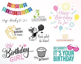 Bundle Plotterdatei Geburtstag SVG PNG Deutsche Schneidedatei Clipart für T-Shirt Geburtstag selbst drucken Silhouette Plotter svg’s