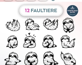 バンドル Plotterdatei Faultier SVG PNG Deutsche Schneidedatei Clipart für T Shirt Faultiere für Kinder selbst Drucken Silhouette Plotter svg の