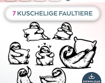 バンドル Plotterdatei Faultier SVG PNG Deutsche Schneidedatei Clipart ナマケモノの Faultier selbst Drucken シルエット プロッター SVG の süße tier