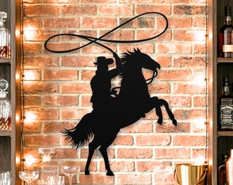 Decoración de pared de metal con temática vaquera, estilo rodeo del oeste.