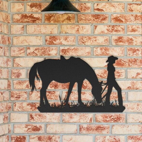 Cowgirl Sign Metal Wall Art, Horse Home Decor, Metal Western Wall Art, Cowgirl Outdoor Wall Decor, Horse Wall Art Metal, Horse in Field Art