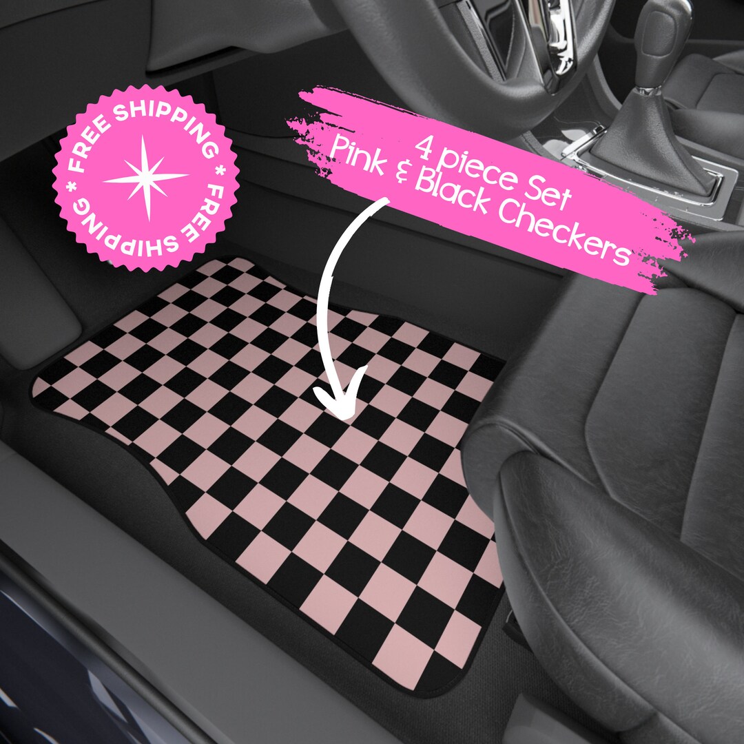Pink Checkered Car Mats Set of 4 Car Mats Cute Car Floor Mat Etsy