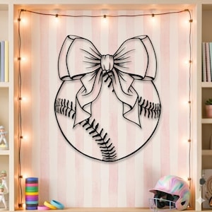 Softball Girl Bedroom Sign Coquette Bow Room Decor Girl Room Wall Art Gift for Daughter Girlfriend Cute Baseball Softball Wall Art for Her image 1